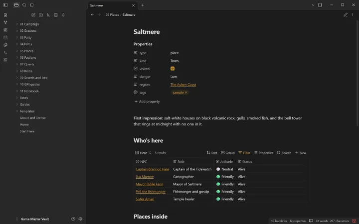 A place page lists who’s there, what’s inside and its secrets.